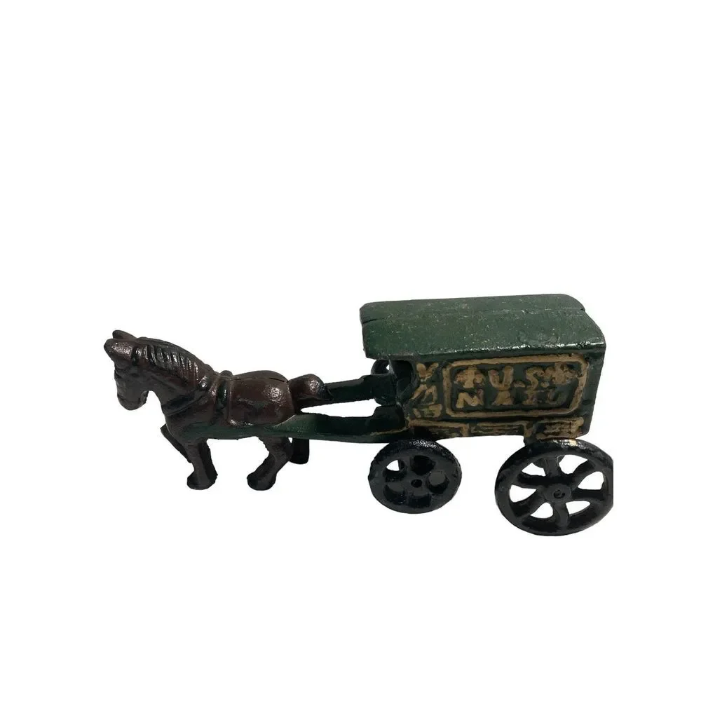 Cast Iron US Mail Wagon Green‎ with Brown Horse 7